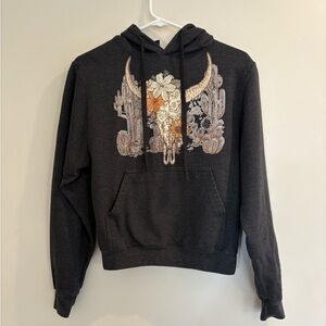 Cute Western Steer Cow Skull Graphic Hoodie Sweater